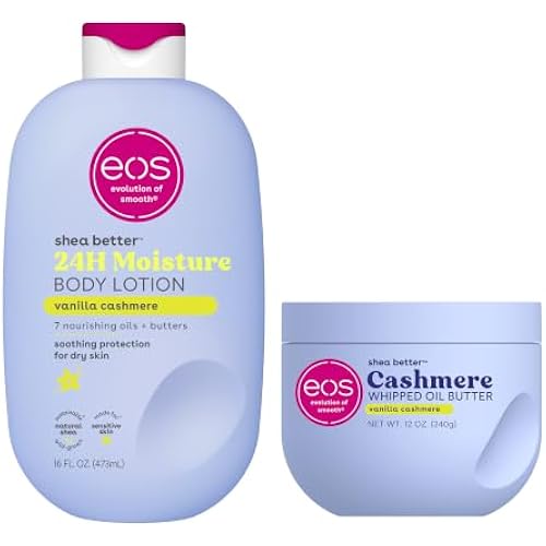 Bundle of eos Shea Better Body Lotion + Whipped Body Butter, Vanilla Cashmere, Weightless Moisture For Dry Skin, Rich Formula and Deep Hydration, Vanilla Body Lotion