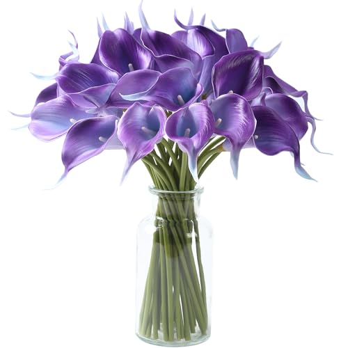 Image of SITUMEIZI 24 Pcs Purple Fake Flowers Artificial Calla Lily