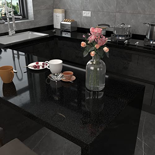 Voleaar Glossy Glitter Black Contact Paper 15.7 X 393.7 Inches Pure Black Peel And Stick Wallpaper Vinyl Self Adhesive Waterproof Glitter Wall Paper For Cabinets Shelf Liner Room Walls Covering #TOP2