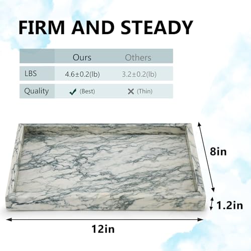 Image of Real Natural Marble Tray for Bathroom, Vanity, Kitchen and Desktop, Rectangle Genuine Marble Stone Tray for Jewelry, Cosmetics, Candles, Lotion, Perfume (Cyan-Green, 12 inch x 8 inch x 1.2 inch)