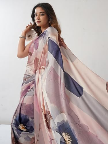 Image of Satrani Women's Satin Digital Printed Saree with Unstitched Blouse Piece