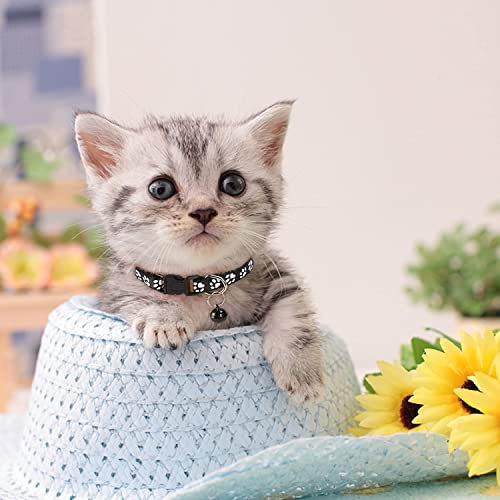 Image of Pawprint Cat Collar I with Bell Basic Dog Cat Collar I Buckle Adjustable Polyester I Cat Dog Collar with Bell I 10 MM Pack of-1 I (PAW Print Collar)