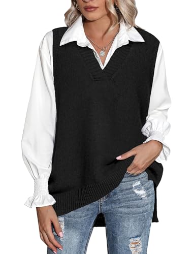 Zeagoo Sweater Vest Women Sleeveless V Neck Oversized Pullover Knitted Tops 2025 Fall Outfits