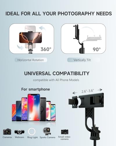 RISEOFLE 71” Phone Tripod & Selfie Stick, Portable All in One Extendable Cell Phone Tripod Stand, with Wireless Remote Control for iPhone/Samsung/Android/Camera — view 4
