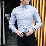 【Tessuto e colore】 Camicia da uomo a maniche lunghe e colletto con bottoni, ideale per varie occasioni (2XL blu)