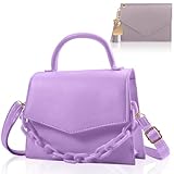 Small Crossbody Bags for Women Girls Trendy Top Handle Satchel Purses with Detachable Acrylic Chain,Purple Purse with Card Holder(Purple)