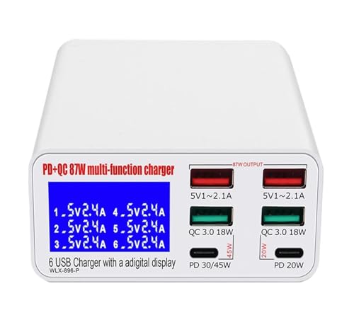 6 USB �|�[�g�}���[�d�[�d�� LED �f�B�X�v���C�}���` �[�d�X�e�[�V�����h�b�N���j�o�[�T���g�ѓd�b�[�d ���L���݊���(87W-896P,With PD100W Cable)