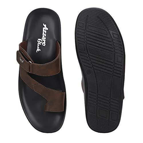 Image of Azzaro Black Men's Sandals | Stylish Strap Sandal with Grip Insole | Comfortable Casual Footwear for Office, Travel & Everyday Walking