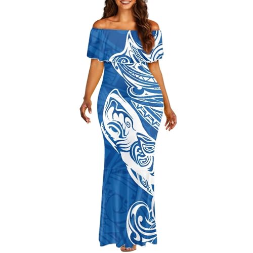 Image of Polynesian for Women S-7XL Off Shoulder Maxi Dress Hawaiian Summer Dresses