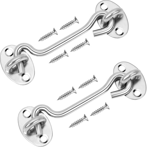 Image of Rainspire (2 Pack) 6 Inch Privacy Hook and Eye Latch for Barn Door, Stainless Steel Gate Latch Barn Door Lock Cabin Hooks for Gate Shutters Window Slide Barn Shed Cabinet Bathroom, Silver