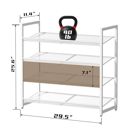 Image of 4 Tier Metal Shoe Organizer, Stackable Shoe Stand for Closet, with Adjustable Flat, Holds up to 20 Pairs, Sturdy Shoe Rack for Entryway Bedroom, White