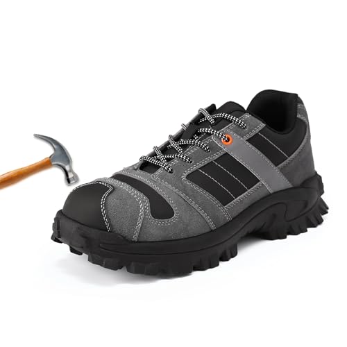 YOUTHUP Steel Toe Shoes for Men Work Gray Utility Industrial Shoes Construction Non Slip Resistant Work Sneakers Lightweight Breathable Safety Footwear for Welding Tactical Warehouse Mechanic 10