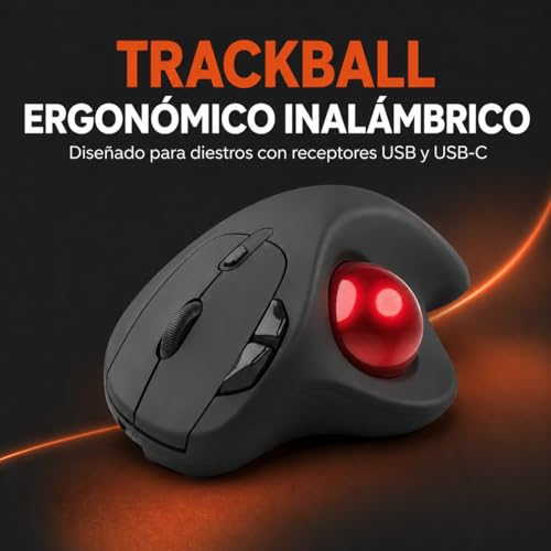 Ratón trackball ergonómico con receptor dual USB y diseño compacto para PC 3
