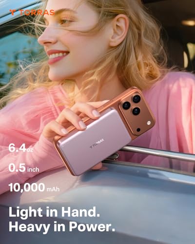 Image of TORRAS MiniMag Power Bank,Ultra-Slim 10,000mAh Magnetic Wireless Portable Charger, 22.5W Fast Charging iPhone Air Magnetic Battery Pack Designed for iPhone 17 Pro Max /17 Pro /Air /16 /15 /14 /13 /12, Pink