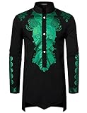 LucMatton Men's Traditional African Dashiki Tunic Long-Sleeve Shirt with Metallic Foil Stamping and Mandarin...