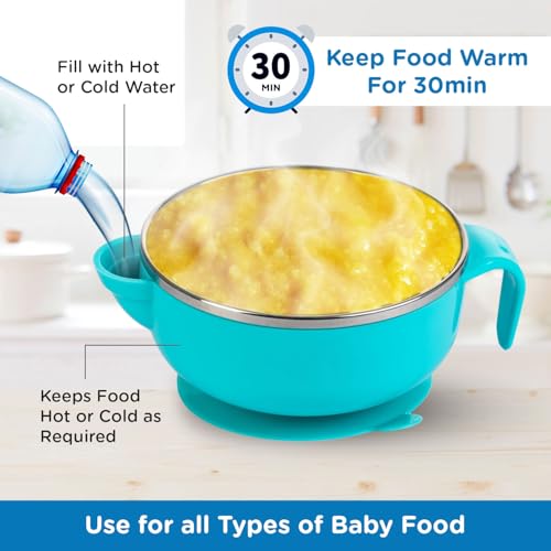 Mee Mee Air Tight Baby Feeding Bowl | BPA Free | Stay Warm Bowl | Food Remains Warm | Suction Non-Spill Bowl (Blue)(Pack of 1)