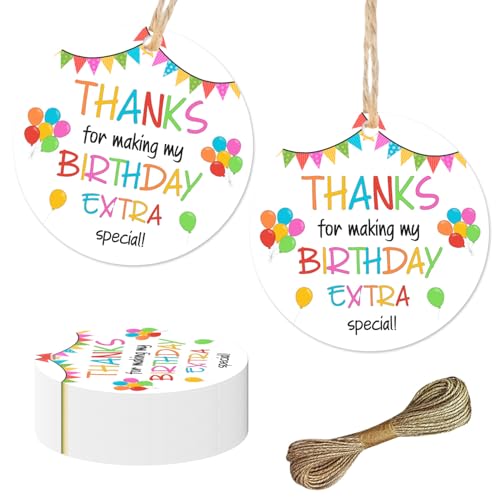 Etichette regalo con scritta "It's My Birthday Thank You", 50 palloncini colorati con bandiera, etichette per bomboniere con cordino, con scritta "Thank for Making My Birthday", etichette extra