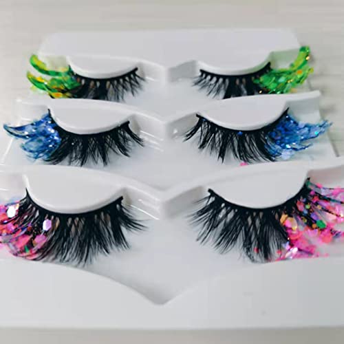 Fake Eyelashes, Mink Lashes For Women Ladies, Colored Fake Eyelashes For Girls, False Eyelashes Dramatic 9Th Generation 9 D False Lashes For Festival Cosplay Fake Eyelashes 3 Pairs (Half Color) #TOP2