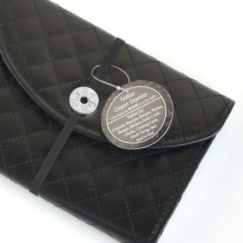 Black Faux Leather 13 Pockets, 12 Tabs Coupon Organizer, Photo, Recipe Organizer, Receipt Organizer, Sticker Organizer, Cash Organizer (Quilted) #TOP2