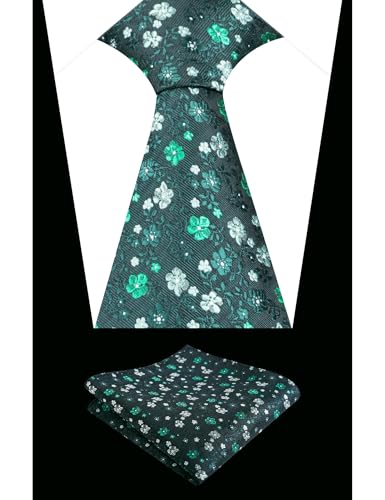 Image of Alizeal Mens 3.15inches Exquisite Floral Tie with Small Flower Printed Pocket Square