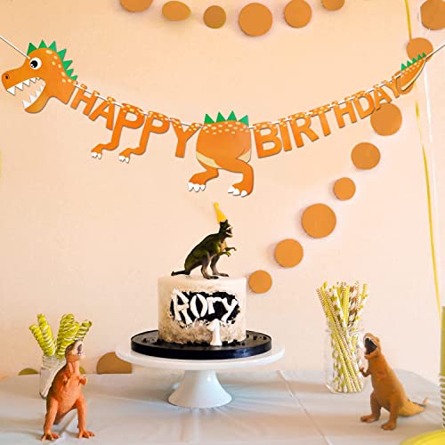 Image of 3D Dinosaur Happy Birthday Banner Sign Happy Birthday Bunting Banner Garland for Kids Girls Baby Dinosaur Birthday Party Decorations Swallowtail Flag Birthday Party Supplies(Orange)