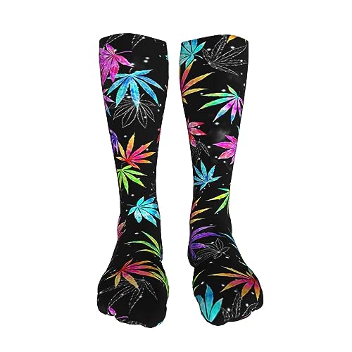 Cannabis Leaf Print Compression Socks For Women Men Long Warm Knee High Thick Socks For Running Athletic Nurse 20in3