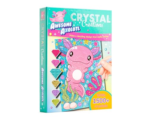 Crystal Creations Mini: Awesome Axolotl - kit completo de pintura de diamantes para iniciantes - conjunto de pintura de diamantes mini com lápis, borracha de silicone e mais de 1500 diamantes