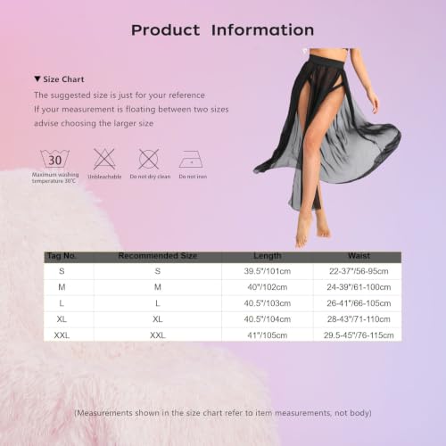 Falda larga de playa para mujer en color negro talla XXL con gasa transparente y abertura alta 3