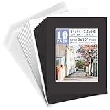 Golden State Art, Pack of 10 Black Pre-Cut 11x14 Picture Mat for 8x10 Photo with White Core Bevel Cut Mattes Sets. Includes 10 Acid-Free Bevel Cut Mats & 10 Backing Board & 10 Clear Bags