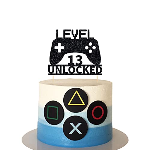 Level 13 Unlocked Cake Topper, Video Game Cake Topper, Game Controller Cake Topper For 13Th Birthday Party Decoration #TOP3