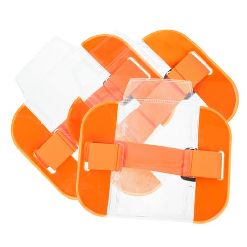 DOITOOL Lot De 3 Brassards Porte-badge En Pvc Orange, Réglables Housse De Protection Transparente, Porte-cartes De Sécurité Pratique Pour Travail Et Bureau