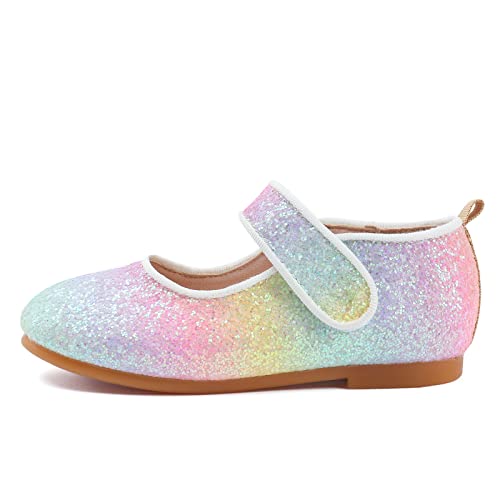 Rainbow Dress Shoes Girl's Glitter Princess Shoes Toddler Mary Jane Shoes Sparkly Party Ballet Flats in Casual Wearing Colorful Gift for Little Girls