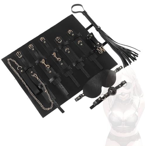 8-delars svart läderhand- och benyogastripset med förvaringsväska, perfekt för yogaentusiaster