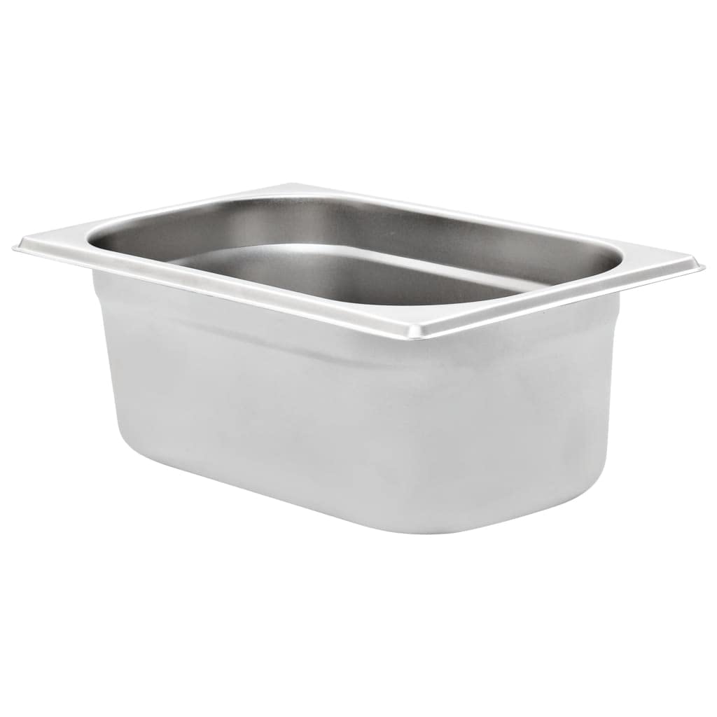 Contenitori Gastronorm GN 1/4 in acciaio inox, 265 x 162 x 100 mm, 8 contenitori impilabili per Bain-Marie Chafing-Dish scaldavivande, buffet, catering gastronomia