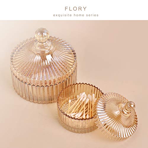 R Flory Glass Jars Bathroom Organizer Qtip Holder Vanity Canister Jar Glass Lid Cotton Swabs Container 2 Pcs/Set (Amber) #TOP3