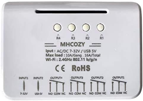 4CH WiFi RF Wireless Switch Relay,Inching Self-Locking Interlock Mode,for Access Control Smart Garage Door,Compatible with Alexa Goolge Home