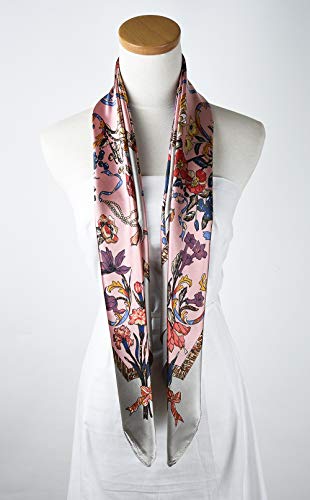 Corciova 35 X 35 Women Silk Square Hair Neck Scarf Trolley Grey Pink Flower Bird Kingdom Curly Headband Tie Sleeping At Night #TOP3
