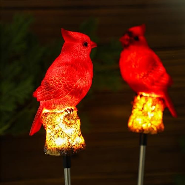 Baquler 4 Pack Solar Cardinal Gifts Stake Light Cardinal Decor Garden Red Bird Figurine Memorial Solar Light Outdoor Pathway Yard Lawn Ornaments for Summer Mom Outside Decorations Grave Women