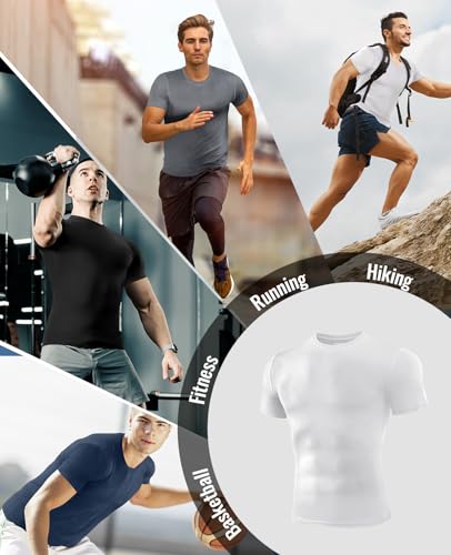 Niksa Men's Compression Shirts 1 or 4 Pack, Workout Gym Shirt Short Sleeve, Moisture Wicking Active Fit Base Layer T-Shirt - Image 6