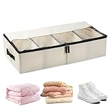 Adjustable Under Bed Shoe Storage, Compartment Organizer with Handles, 30x15 Inches Foldable Storages Box with Transparent Lid, Shoe Storage Container for Closet Bedroom Living Room Home Apartment