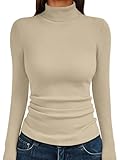 LILLUSORY Womens Turtleneck Ribbed Sweaters Pullover Tops Long Sleeve Winter Clothes 2025 Beige L