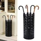 GOMETY Schirmständer, 15×15×35cm Regenschirmständer aus Metall, Runder Regenschirmhalter mit Schnitzerei, Schirmhalter Freistehender Regenschirm-Organisator für Haus Büro Eingangsbereich(Schwarz)
