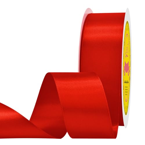 Image of Double Face Red Satin Ribbon 1-1 /2 inch X 50 Yards Polyester Red Ribbon for Gift Wrapping Very Suitable for Weddings Party Hair Bow Invitation Decorations and More