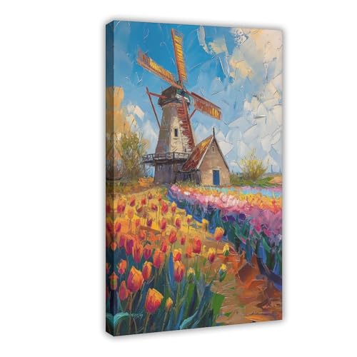 Moulins à vent sauvages en peinture à l'huile sur toile décoration murale 20x30