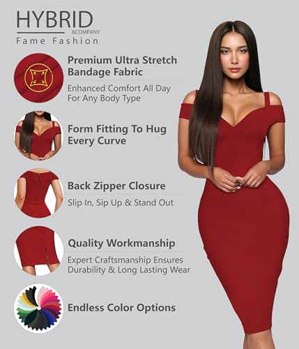 Image of Hybrid & Company Women's Elegant Bandage Dress | Stretch fabric, flattering bodycon fit, elegant silhouette, suitable for cocktail parties, events, and special occasions