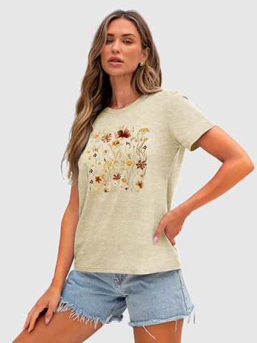 Image of Anbech Womens Dandelion Graphic T-Shirts Teen Girls Cute Sunflower Print Casual Tee Tops