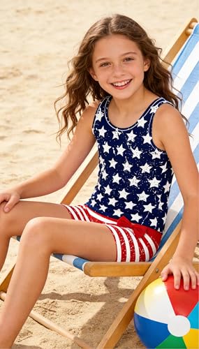 Image of Belovecol Girls Swimsuits Two Piece Tankini Bathing Suits Boyshort Summer Beach Swimwear 4-16Y Removable Bra Pads Above 12Y