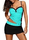 AZOKOE Womens Tankini Swimsuits Athletic Two Piece Tummy Control Bathing Suits with Skirts Tank Tops Green M