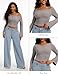 ZeroBound Built in Shelf Bra Off Shoulder Tops, Long Bell Sleeve Crop Tops for Women, Basic Casual Crop Going Out T Shirts Gray XL