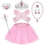BIBUTY Princess Dress Up Accessories - 10pcs Princess Jewelry Set with Tutu Skirt, Gloves, Tiara, Wand - Costume Set Toy Gift for 3-6 Year Old Girls